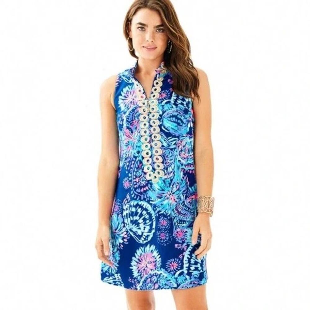 Lilly Pulitzer Women's Deep Indigo Gypsea Girl Jane Shift Mini Dress Size 2